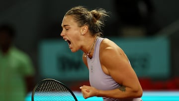 Sabalenka celebra su triunfo ante Svitolina en Madrid.