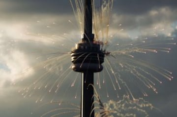 Fireworks shoot off from the CN Tower during the opening ceremony for the 2015 Pan American Games in Toronto, Ontario on July 10, 2015.      AFP PHOTO/ JIM WATSON