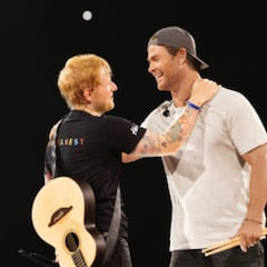 Why was Chris Hemsworth playing drums with Ed Sheeran in Bucharest?