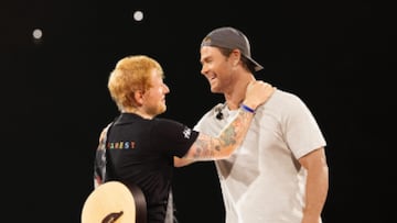 Why was Chris Hemsworth playing drums with Ed Sheeran in Bucharest?
