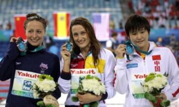 Oro en 200m mariposa, 200m estilos, 400m estilos y plata en 800m libres. Imagen del podio de los 200m estilos.