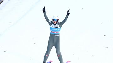 Ski Jumping - Four Hills Tournament - Garmisch-Partenkirchen, Germany - January 1, 2023 Norway's Halvor Egner Granerud reacts after the men's HS142 REUTERS/Lisi Niesner