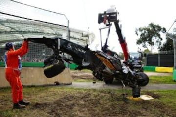 The two-time world champion emerged from the wreckage and walked gingerly over to Mexican Gutierrez where the pair embraced.  "We believe he's OK. I'm sure his marbles are rattled a little bit," McLaren chairman Ron Dennis told Sky Sports.