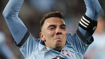 El delantero Iago Aspas celebra el tanto de la victoria del Celta contra el Mallorca.