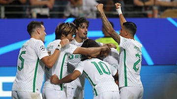 Trincao celebra su gol ante el Eintracht.