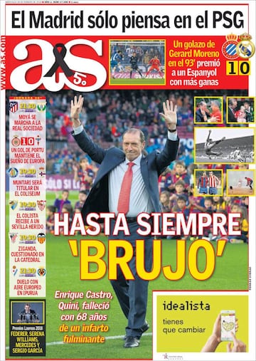 Portada del Diario As del 28 de febrero de 2018 en honor a Enrique Castro 'Quini'