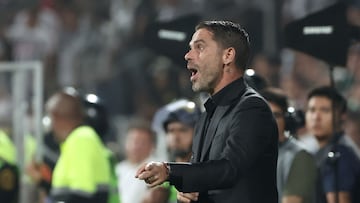 Boca Juniors' coach Fernando Gago reacts during the Copa Libertadores qualification second round first leg football match between Peru's Alianza Lima and Argentina's Boca Juniors at the Alejandro Villanueva stadium in Lima on February 18, 2025. (Photo by ALDAIR MEJIA / AFP)