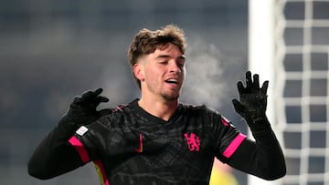 Soccer Football - Conference League - FC Astana v Chelsea - Almaty Central Stadium, Astana, Kazakhstan - December 12, 2024 Chelsea's Marc Guiu celebrates their first goal, an own goal scored by FC Astana's Aleksandr Marochkin REUTERS/Pavel Mikheyev