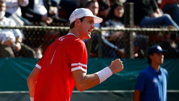 Tenis, Nicolas Jarry vs Blaz Rola
El tenista Nicolas Jarry de Chile celebra un punto ante Blaz Rola de Eslovenia por el partido de Copa Davis Grupo Mundial I disputado en el Club Union de Vina Del Mar.
04/03/2022
Raul Zamora/Photosport
Tennis, Nicolas Jarry vs Blaz Rola
The tennis player Nicolas Jarry of Chile celebrates against Blaz Rola of Slovenia in the match of Copa David 2022 at the Club Union in Vina Del Mar, Chile.
04/03/2022
Raul Zamora/Photosport