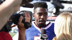 ORCHARD PARK, NY - SEPTEMBER 25: Tyrod Taylor #5 of the Buffalo Bills talks to the media after defeating the Arizona Cardinals at New Era Field on September 25, 2016 in Orchard Park, New York.   Brett Carlsen/Getty Images/AFP
 == FOR NEWSPAPERS, INTERNET, TELCOS &amp; TELEVISION USE ONLY ==