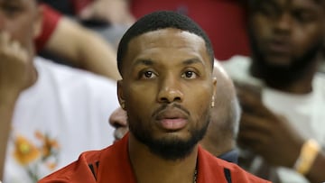 LAS VEGAS, NEVADA - JULY 09: Damian Lillard of the Portland Trail Blazers attends the 2022 NBA Summer League at the Thomas & Mack Center on July 09, 2022 in Las Vegas, Nevada. NOTE TO USER: User expressly acknowledges and agrees that, by downloading and or using this photograph, User is consenting to the terms and conditions of the Getty Images License Agreement.   Ethan Miller/Getty Images/AFP
== FOR NEWSPAPERS, INTERNET, TELCOS & TELEVISION USE ONLY ==