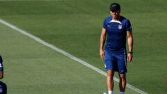 Simeone, durante la sesión de entrenamiento del Atlético en Majadahonda.