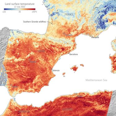 Imágenes del calor extremo en Europa: hasta 55ºC en la superficie