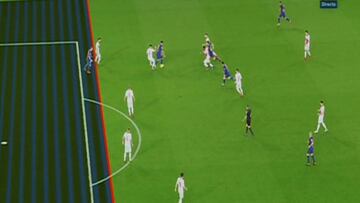 Fuera de juego de Alcácer en el minuto 81 en la jugada previa a la falta que da origen al gol de Messi.