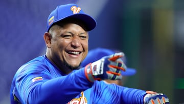 MIAMI, FLORIDA - MARCH 10: Miguel Cabrera #24 of Team Venezuela looks on during World Baseball Classic Pool D Workout Day at loanDepot park on March 10, 2023 in Miami, Florida.   Megan Briggs/Getty Images/AFP (Photo by Megan Briggs / GETTY IMAGES NORTH AMERICA / Getty Images via AFP)