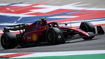 Ferrari's Spanish driver Carlos Sainz Jr., races during the third practice session for the Formula One United States Grand Prix, at the Circuit of the Americas in Austin, Texas, on October 22, 2022. (Photo by Patrick T. FALLON / AFP) (Photo by PATRICK T. FALLON/AFP via Getty Images)