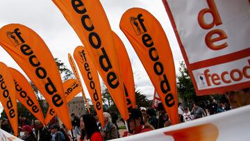Demonstrators march during a protest called by the Colombian Federation of Educators (Fecode) against the education reform proposed by the government of Colombian President Gustavo Petro, in Bogota, Colombia June 12, 2024. REUTERS/Luisa Gonzalez