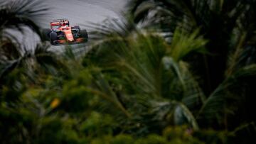 KUALA LUMPUR, MALAYSIA - SEPTEMBER 29: Stoffel Vandoorne of Belgium driving the (2) McLaren Honda Formula 1 Team McLaren MCL32 on track during practice for the Malaysia Formula One Grand Prix at Sepang Circuit on September 29, 2017 in Kuala Lumpur, Malaysia.  (Photo by Lars Baron/Getty Images)