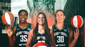 Jonquel Jones, Sabrina Ionescu y Breanna Stewart con New York Liberty.