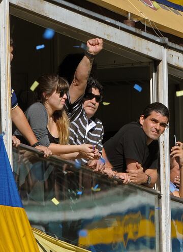 Diego Armando Maradona supporting Boca Juniors at La Bombonera.