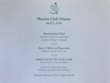 Cena de Sergio Garc¨ªa: arroz de bogavante, ensalada, albari?o...