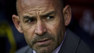 Coach Paco Jemez during the Spanish La Liga soccer match between S.D Eibar and U.D Las Palmas, at Ipurua stadium, in Eibar, northern Spain, Saturday, May, 12, 2018