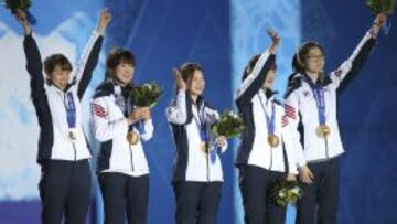 El equipo de Corea del Sur, ganadora del oro en los relevos de 3.000 metros en pista corta de los Juegos Ol&iacute;mpicos de Sochi. 