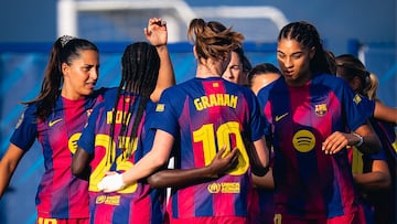 El Barça Femenino celebrando el segundo gol ante el Espanyol.
