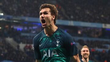 Llorente celebra el gol del Tottenham ante el City.