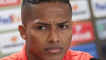 Rueda de prensa de Luis Antonio Valencia antes del duelo de semifinales entre el Manchester United y el Celta de Vigo.