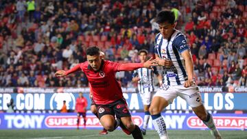 (L-R), Lucas Rodriguez of Tijuana and Miguel Rodriguez of Pachuca during the game Tijuana vs Pachuca, corresponding to Round 17 of the Torneo Apertura 2023 of the Liga BBVA MX, at Caliente Stadium, on November 10, 2023.
<br><br>
(I-D), Lucas Rodriguez de Tijuana y Miguel Rodriguez de Pachuca durante el partido Tijuana vs Pachuca, correspondiente a la Jornada 17 del Torneo Apertura 2023 de la Liga BBVA MX, en el Estadio Caliente, el 10 de Noviembre de 2023