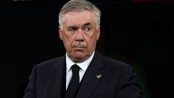 MADRID, SPAIN - SEPTEMBER 17: Ancelotti head Coach of Real Madrid CF reacts prior the game during the LaLiga EA Sports match between Real Madrid CF and Real Sociedad at Estadio Santiago Bernabeu on September 17, 2023 in Madrid, Spain. (Photo by Quality Sport Images/Getty Images)