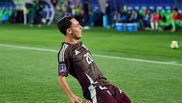Hugo Camberos celebrates his goal 0-3 of Mexico during FIFA U-20 Mens World Cup Chile 2025 match between Chile and Mexico (Mexican National Team) as part Round of 16 at Elias Figueroa Brander Stadium, on October 07, 2025 in Valparaiso, Chile.