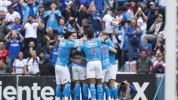 Alexis Gutierrez celebrates his goal 1-0 of Cruz Azul during the 11th round match between Cruz Azul and Necaxa as part of the Liga BBVA MX, Torneo Apertura 2024 at Ciudad de los Deportes Stadium on October 05, 2024 in Mexico City, Mexico.