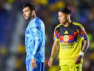 Angel Correa of Tigres and Brian Rodriguez of America during the 8th round match between America and Tigres UANL as part of the Liga BBVA MX Varonil, Torneo Clausura 2026 at Ciudad de los Deportes Stadium, on February 28, 2026 in Mexico City, Mexico.