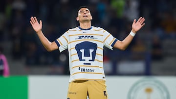 Guillermo Martinez celebrates his goal 2-0 of Pumas  during the round one second leg match between Pumas UNAM and Cavalry FC as part of the CONCACAF Champions Cup 2025, at Olimpico Universitario Stadium on February 13, 2025 in Mexico City, Mexico.