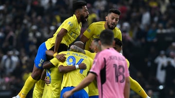 Riyadh (Saudi Arabia), 01/02/2024.- Al Nassr players celebrate after scoring the 1-0 goal during the Riyadh Season Cup 2024 match between Al Nassr and Inter Miami in Riyadh, Saudi Arabia, 01 February 2024. (Arabia Saudita) EFE/EPA/STR
