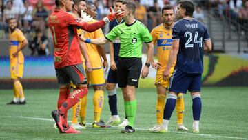 Aug 4, 2023; Vancouver, BC, CAN;  Club Tigres goalkeeper Nahuel Guzman (1) reacts during the first half against the Vancouver Whitecaps FC at BC Place. Mandatory Credit: Anne-Marie Sorvin-USA TODAY Sports