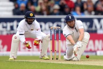 England's Jonny Bairstow plays a shot against Sri Lanka during day one of the first cricket Test  at Headingley, Leeds England, Thursday May 19, 2016. 