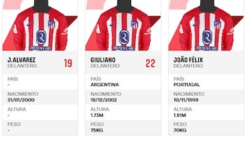 Imagen de la plantilla del Atlético en la web de la Liga, con João.