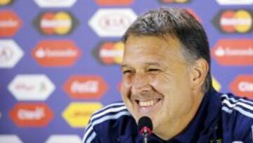 Argentina's head coach Gerardo Martino attends a news conference at Estadio Municipal Alcaldesa Ester Roa Rebolledo in Concepcion, Chile, June 29, 2015. Argentina will face Paraguay on June 30 for the semi-final soccer match of the Copa America Chile 2015. REUTERS/Andres Stapff