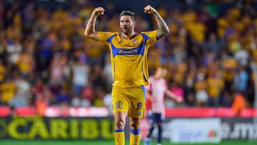 Andre-Pierre Gignac celebrates his goal 1-1 of Tigres during the 5th round match between Tigres UANL and Guadalajara as part of the Liga BBVA MX, Torneo Apertura 2024 at Universitario Stadium on August 24, 2024 in Monterrey, Nuevo Leon, Mexico.