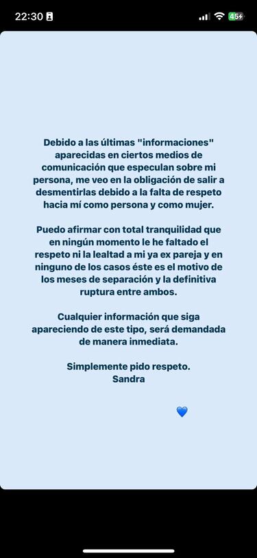 Sandra Garal explota y rompe su silencio tras su ruptura con Asensio pidiendo “respeto”