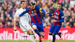 Cristiano Ronaldo, Leo Messi and Neymar during an El Clásico fixture.