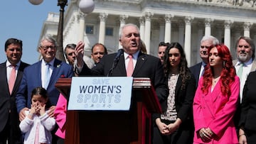 FILE PHOTO: House Majority Leader Steve Scalise (R-LA) speaks at a news conference with female athletes, following the expected House passage of the "Protection of Women and Girls in Sports" Act, on Capitol Hill in Washington, U.S., April 20, 2023. REUTERS/Amanda Andrade-Rhoades/File Photo