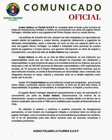 La dura respuesta de Audax ante denuncia de robo y racismo