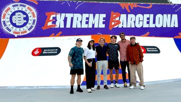 Presentación del Extreme Barcelona 2024 con David Escudé, Víctor Casanovas, Kieran Reilly, Nikita Ducarroz, Joan Galceran. En el Parc del Fòrum.