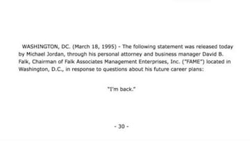"I'm back": 23 años de la primera vuelta de Michael Jordan