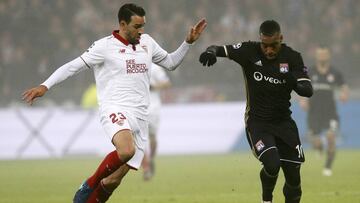 Adil Rami durante el partido de Lyon.