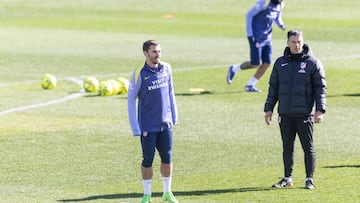 Griezmann, en la sesión de entrenamiento del Atlético.
